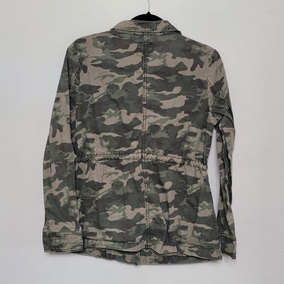 Old Navy Women’s Medium Green Camo Utility Jacket Zip Button Pockets Drawstring - Picture 3 of 4